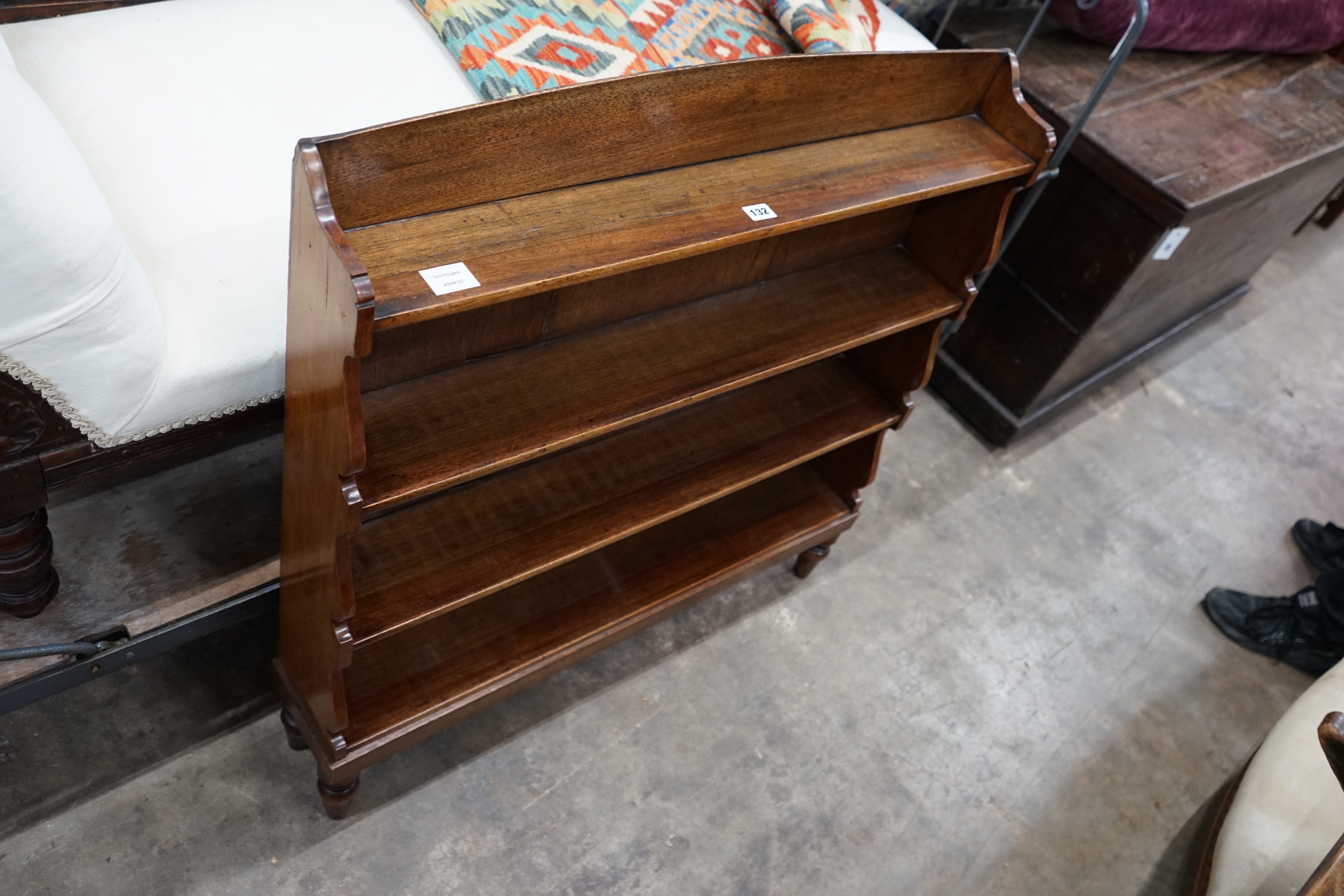 A 19th century mahogany graduated four tier open bookcase, width 91cm depth 17cm height 96cm